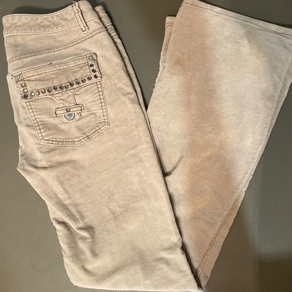The perfect GLO low rise velvet khaki colored boot cut pants.